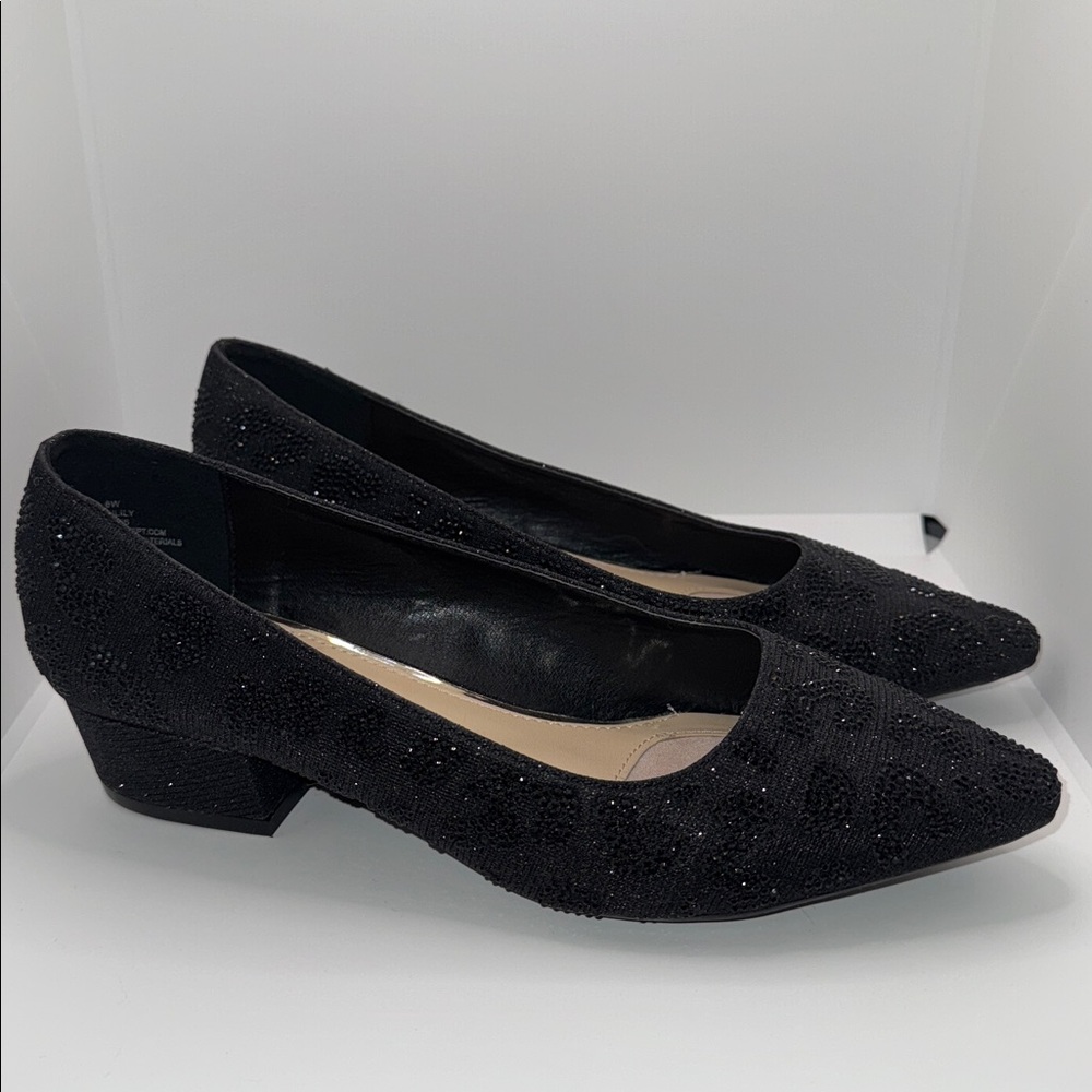 Carolyn Tucker Black Rhinestone Pumps Heel Women’s 8 Wide 8W - Picture 4 of 12
